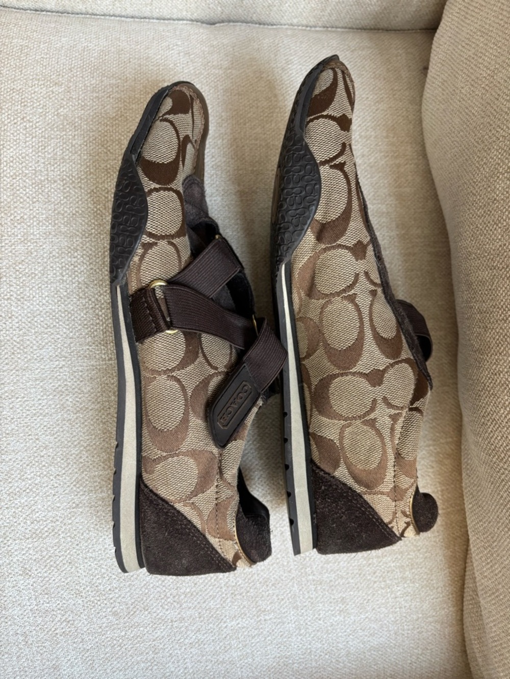 Coach Brown Signature Canvas Slip-On Shoes with Dark Brown Accents